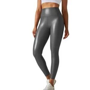 Yogalicious Gray Faux Leather Lady Love Ankle Tight Leggings | Size Large